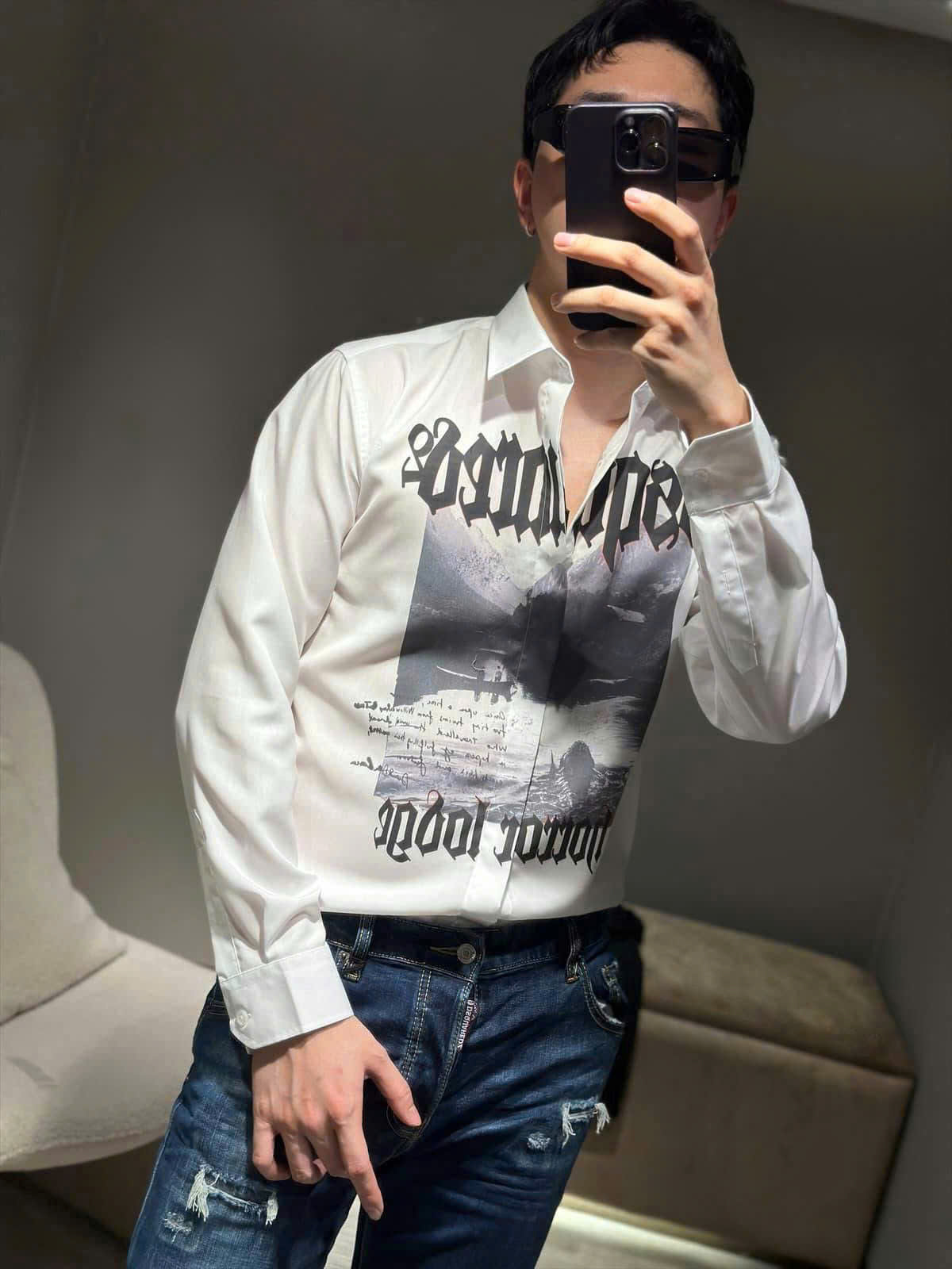 Áo sơ mi dài tay Dsquared2 DSQ2 Trắng họa tiết logo chữ ngực Like Auth on web CD